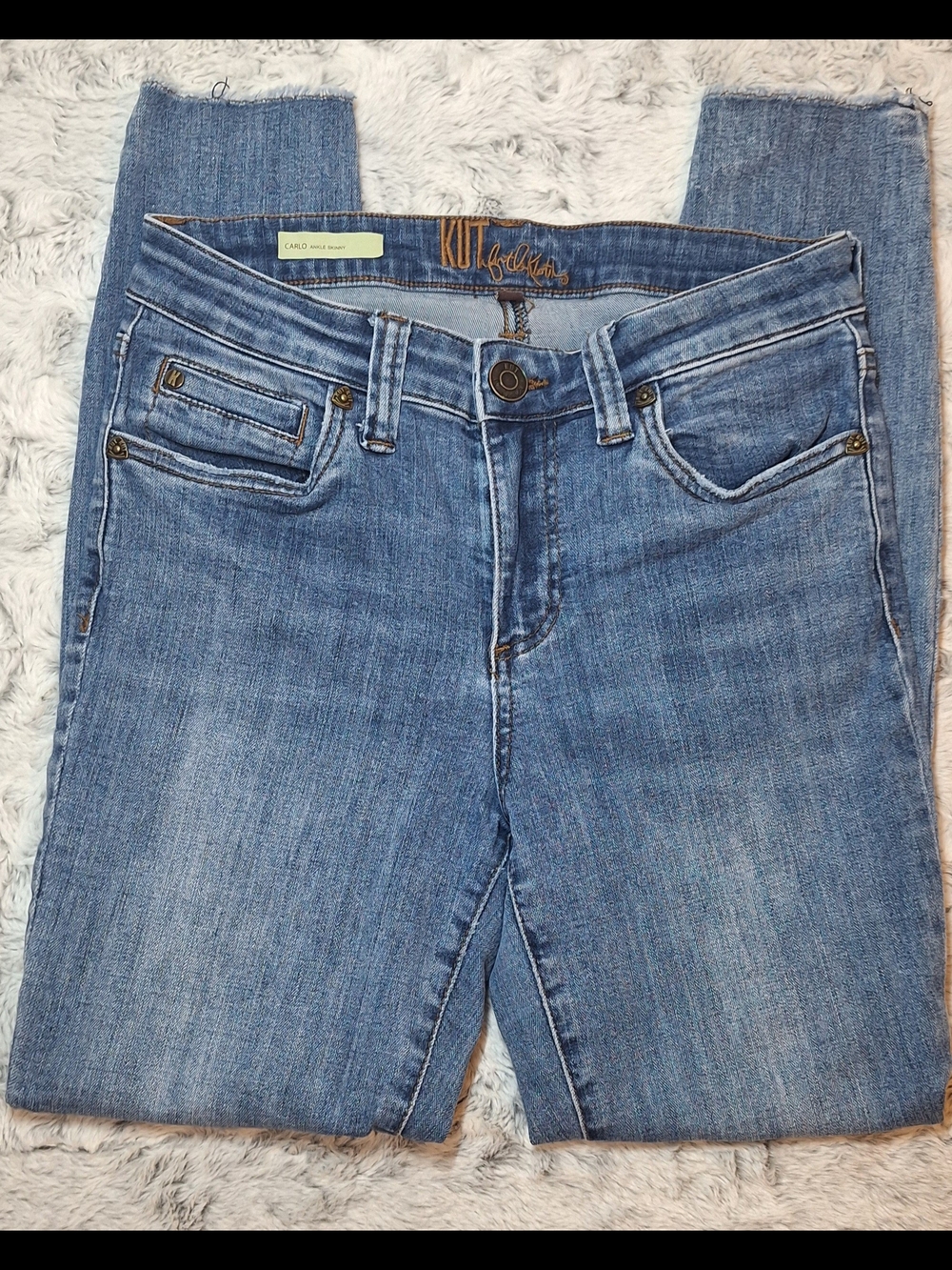 KUT From The Kloth Carlo Ankle Skinny Jeans Blue Size 4 Frayed Raw Hem